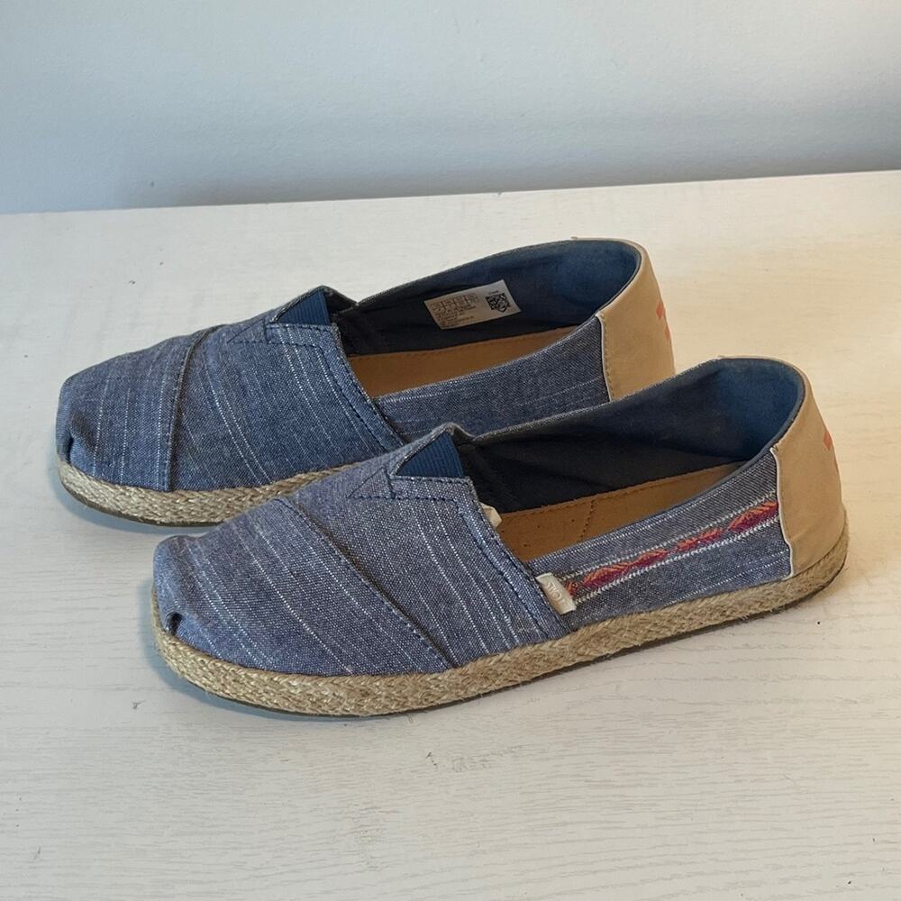 Toms Youth Classics Navy Rugged Chambray Rope Slip-Ons Youth sz4 Ladies sz6